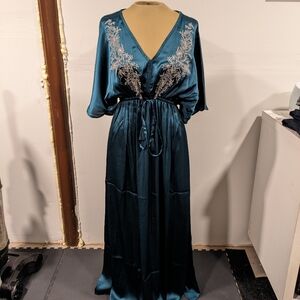 Cost Plus World Market Teal Maxi Dress with Silver Embroidery